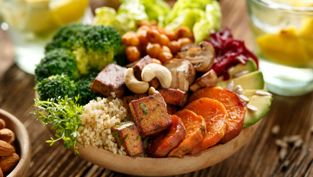 Buddha bowl of mixed vegetables , healthy and nutritious vegan meal 